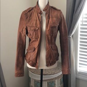Cognac faux leather scuba type jacket